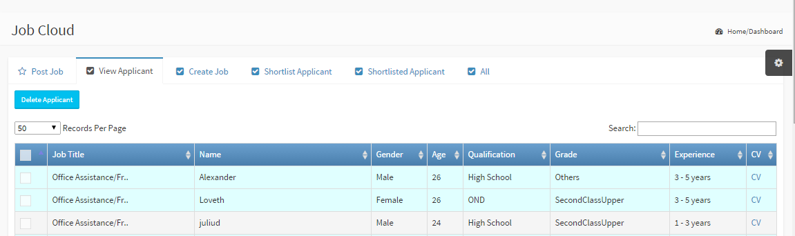 6.17.2 View Applicants